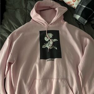 Artist Union Clothing co. Pink hoodie with a rose on the front. Size: XL